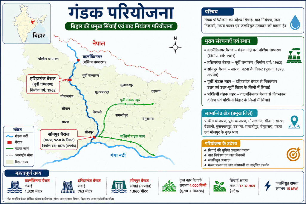 बिहार में सिंचाई के साधन, परियोजनाएं, सरकारी कार्यक्रम व नीति 2 Gandak Project Map and Infographic in Hindi