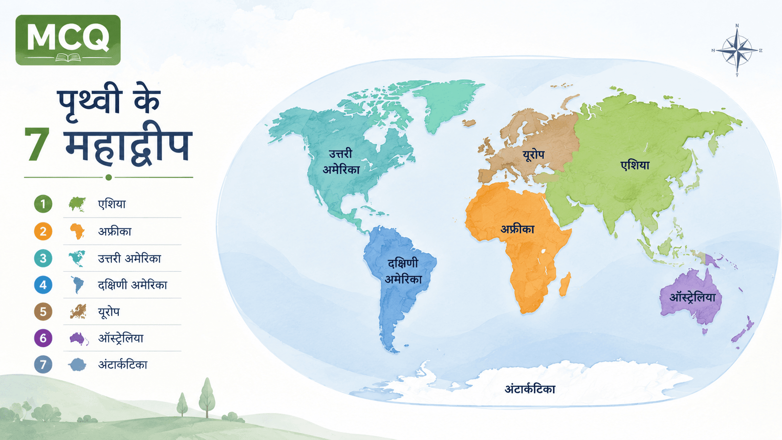 पृथ्वी के 7 महाद्वीप, Seven Continents, सात महाद्वीपों के नाम, एशिया, अफ्रीका, उत्तरी अमेरिका, दक्षिणी अमेरिका, यूरोप, ऑस्ट्रेलिया, अंटार्कटिका, World Continents, Geography MCQ.