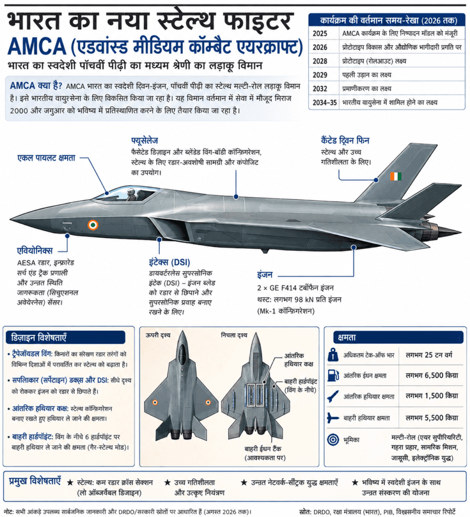 AMCA Stealth Fighter Jet Military Plane of India Infographic in Hindi