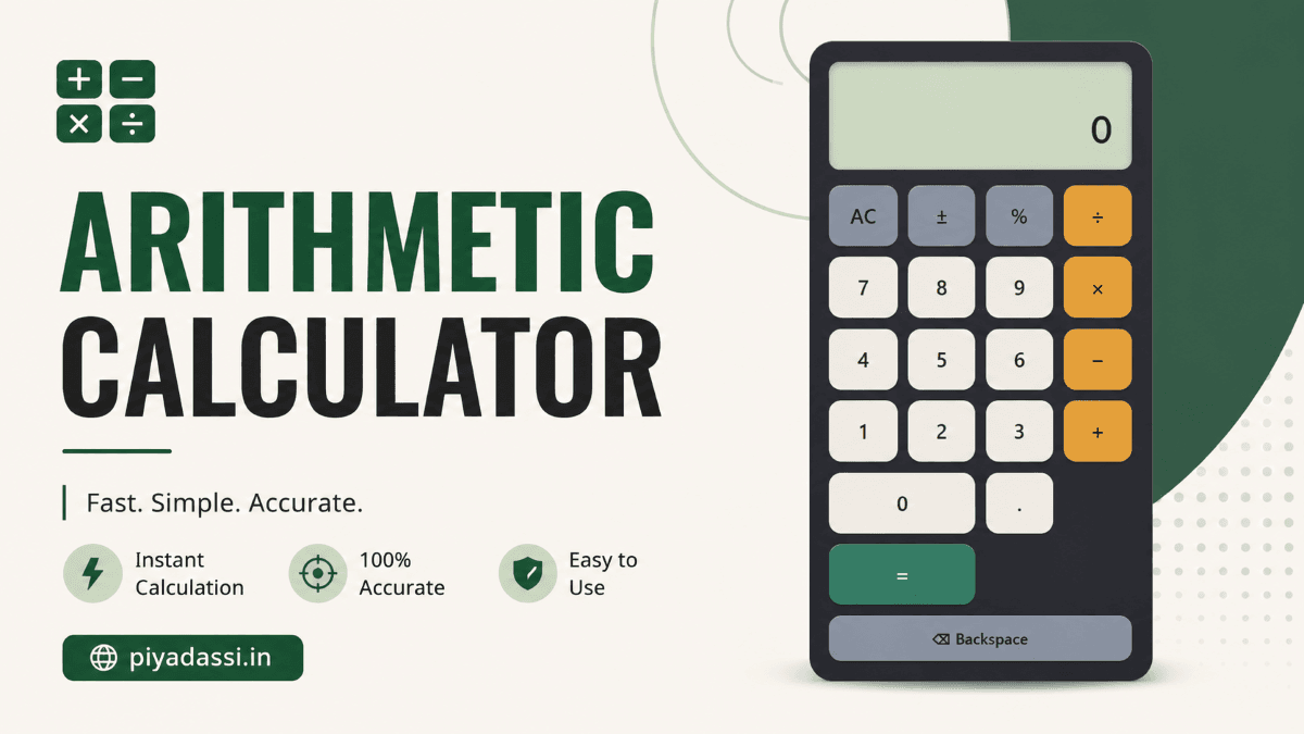Simple Arithmetic Calculator – Free Online Basic Math Calculator 2 Arithmetic Calculator interface for fast and accurate addition, subtraction, multiplication, division, and percentage calculations online.