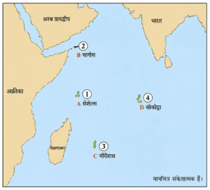 हिंद महासागर के द्वीपों का प्रश्न-मानचित्र (हिंदी में)