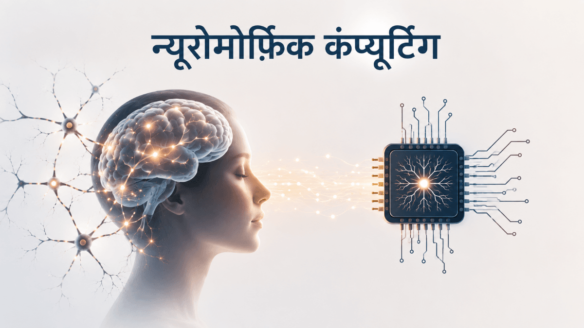 न्यूरोमोर्फिक कंप्यूटिंग को दर्शाता मस्तिष्क और न्यूरोमॉर्फिक चिप का चित्र